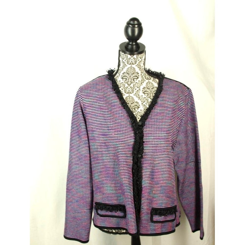 Exclusively Misook Size Petite XL Purple Black Fringe Blazer Womens